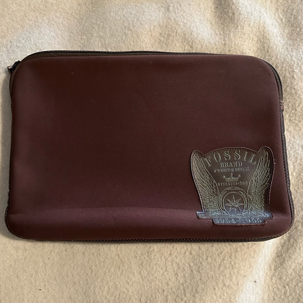 Vintage Fossil Brown Neoprene & Leather  Laptop Tablet Padded Sleeve
